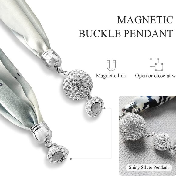 Women Silk Scarf Necklace Magnetic Buckle With Rhinestone Small Neckerchief Clav - Picture 4 of 9